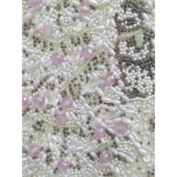 Vintage 80s Michael Simon Knit Beaded Glam Coquette Cardigan Sweater Jacket - Picture 6 of 14